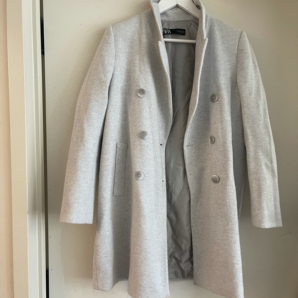 Zara Grey Double Breasted Coat - Picture 9 of 10